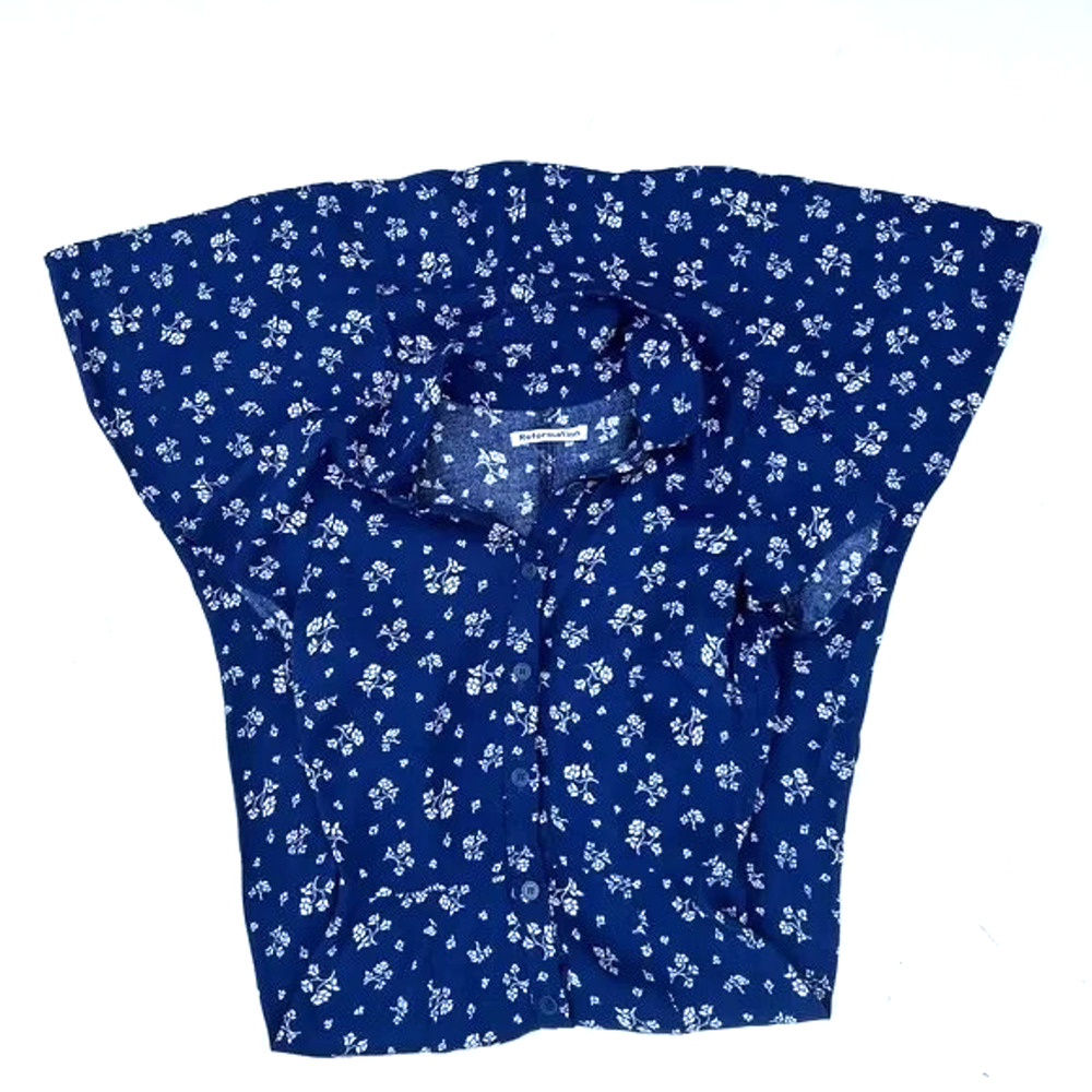Reformation Maison Fauna Floral Blue Shirt Dress Midi Blue Cap Sleeve 2 XS - Picture 8 of 13
